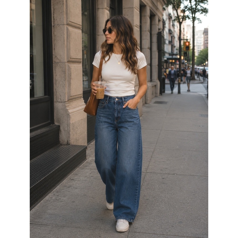 Market & Spruce Womens Jeans Wide Leg Medium Wash Blue Denim Size 12 Stretch